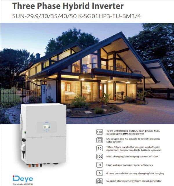 Deye SUN-40K-SG01HP3-EU-BM4 HV Hybrid Solar Inverter