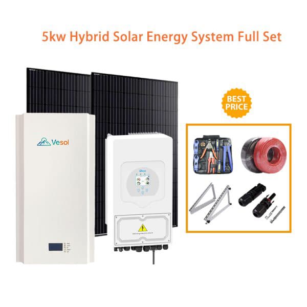 Vesol 5KW Solar Energy System Full Set 5KVA Hybrid Solar System 5000w With 5Kwh Lithium Battery
