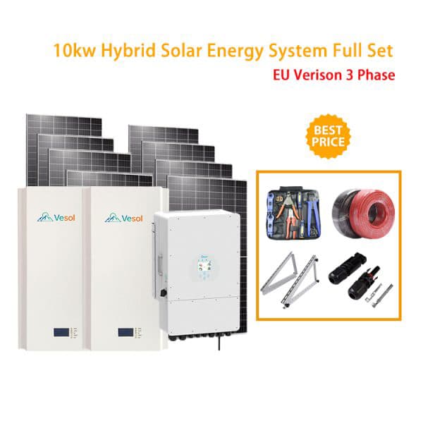 Vesol EU Verison 10KW Solar Energy System Full Set 3 Phase 10KVA Hybrid Solar System 10000w